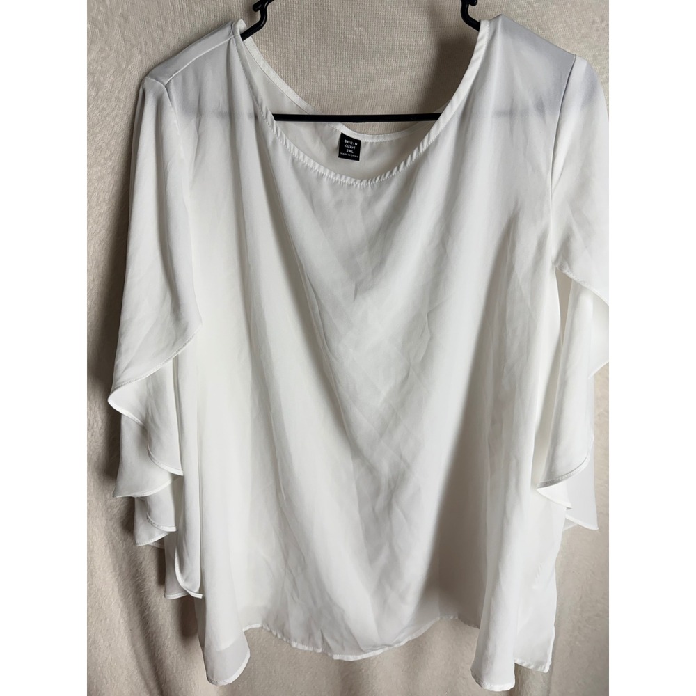 Shein Curve White Tiered Ruffle Sleeve Scoop Neck Blouse Plus Size 2XL Top